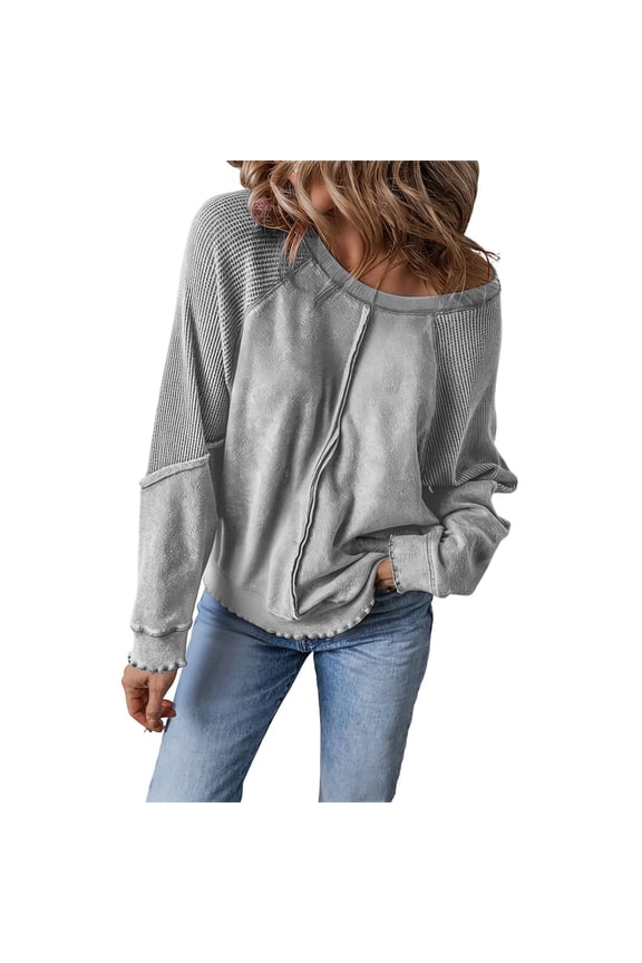 Women's Sweatshirts Solid Color off the Shoulder Long Sleeve Pullover Tops Fashion Ruffle Trim Sweatshirts