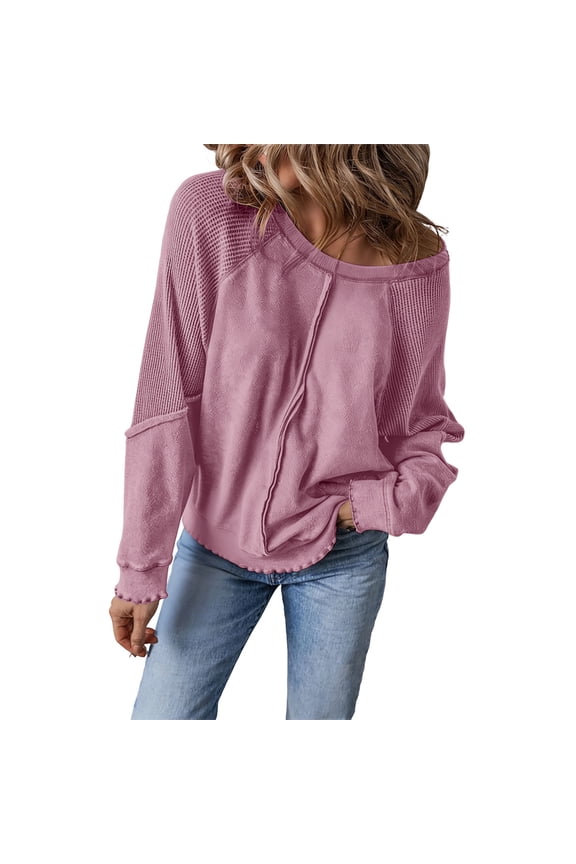 Women's Sweatshirts Solid Color off the Shoulder Long Sleeve Pullover Tops Fashion Ruffle Trim Sweatshirts