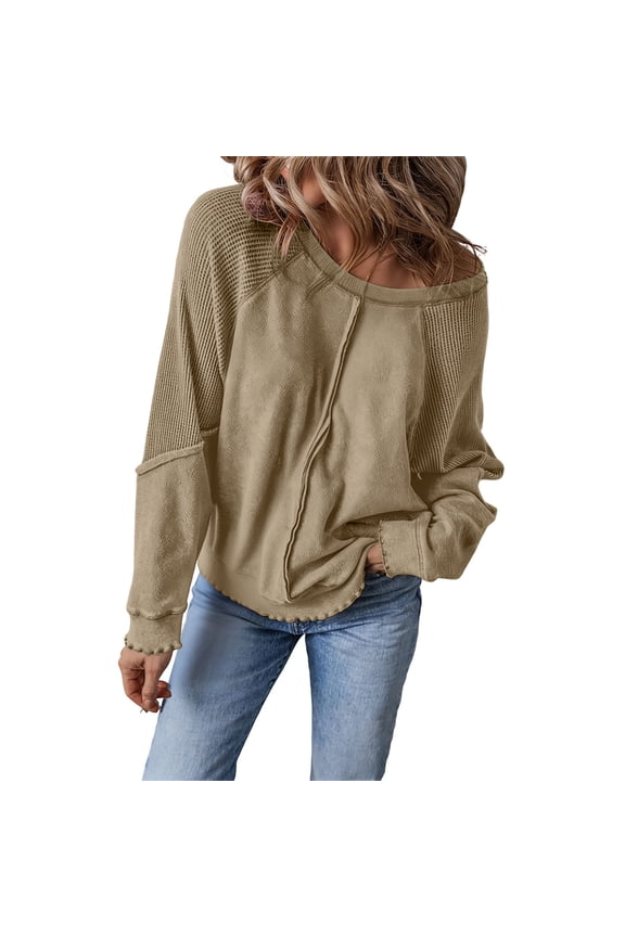Women's Sweatshirts Solid Color off the Shoulder Long Sleeve Pullover Tops Fashion Ruffle Trim Sweatshirts