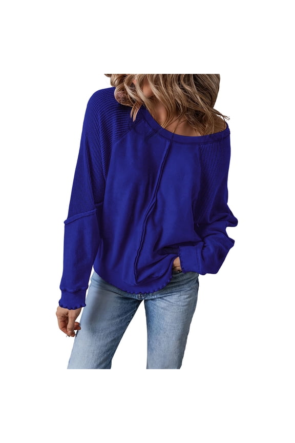 Women's Sweatshirts Solid Color off the Shoulder Long Sleeve Pullover Tops Fashion Ruffle Trim Sweatshirts