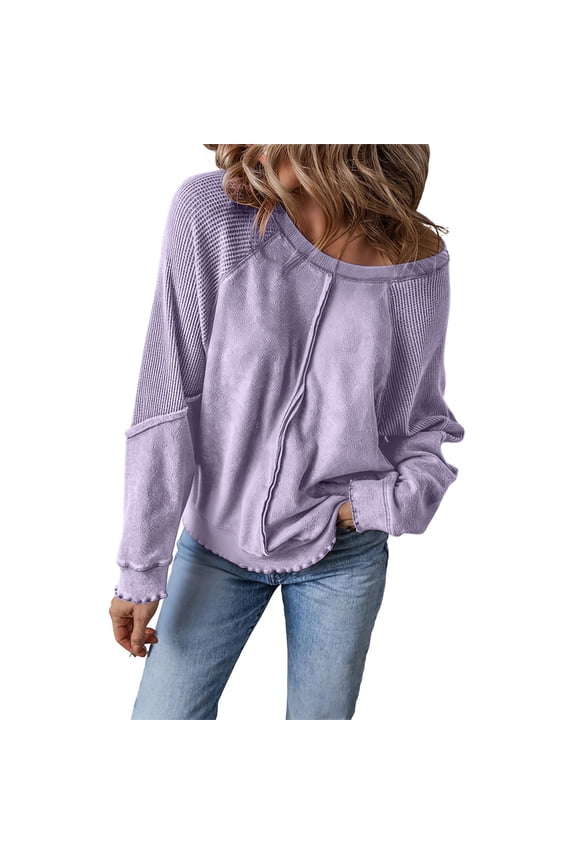 Women's Sweatshirts Solid Color off the Shoulder Long Sleeve Pullover Tops Fashion Ruffle Trim Sweatshirts