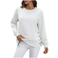 thumbnail image 1 of KyCheLot Women's Sweatshirts Trendy Side Snap Split Solid Color Pullover Crewneck Tunic Shirts Winter Spring, 1 of 7