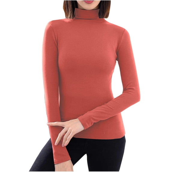 KyCheLot Women's Thermal Tops Slim Turtleneck Casual Long Sleeve Lightweight Solid Color Winter Warm Base Layer Shirts