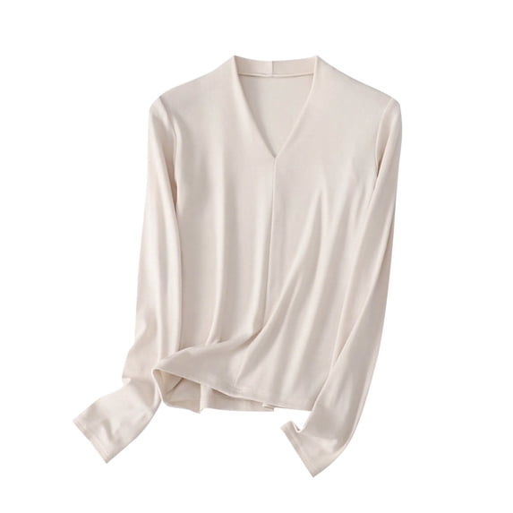 KyCheLot Women's Undershirts Basic Loose V Neck Long Sleeve Casual Pullover Tops Fall Winter Spring