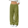 thumbnail image 1 of KyCheLot Women's Warm Casual Pants Fleece Textured Drawstring Elastic Mid Waist Wide Leg Fuzzy Bottoms Winter Fall, 1 of 6