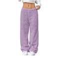 thumbnail image 1 of KyCheLot Women's Warm Casual Pants Fleece Textured Drawstring Elastic Mid Waist Wide Leg Fuzzy Bottoms Winter Fall, 1 of 6