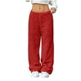 thumbnail image 1 of KyCheLot Women's Warm Casual Pants Fleece Textured Drawstring Elastic Mid Waist Wide Leg Fuzzy Bottoms Winter Fall, 1 of 6