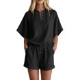 thumbnail image 1 of KyCheLot Womens 2 Piece Outfits Solid Color Short Sleeve Button V Neck Sleepwear Shorts Loose Trendy Loungewear, 1 of 6