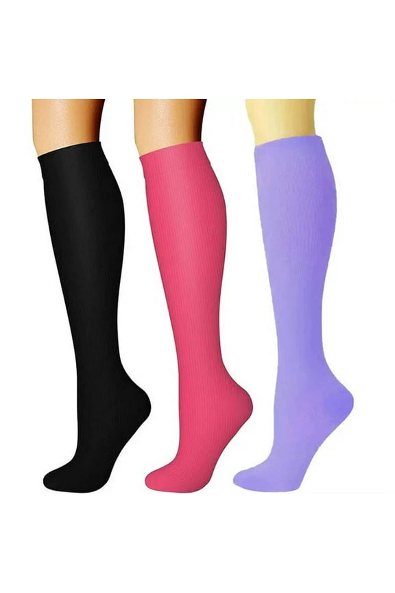 Womens 3 Pairs Socks Athletic Knee High Breathable Solid Color Cotton Socks for Women