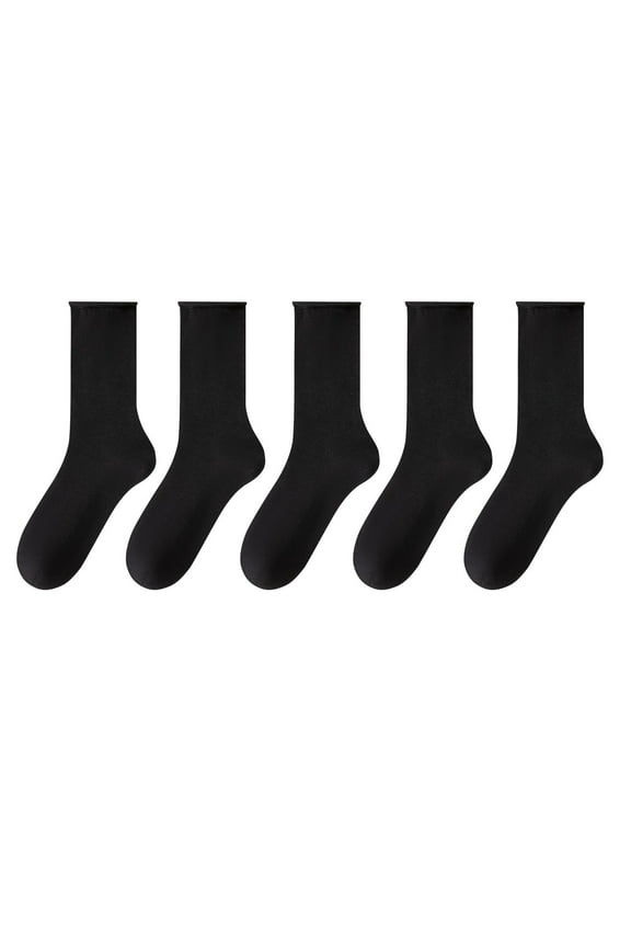 Womens 5 Pairs Cotton Socks Solid Color Crew Socks Breathable Soft Casual Ankle Socks