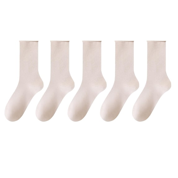 KyCheLot Womens 5 Pairs Cotton Socks Solid Color Crew Socks Breathable Soft Casual Ankle Socks