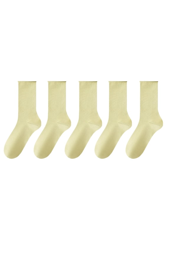 Womens 5 Pairs Cotton Socks Solid Color Crew Socks Breathable Soft Casual Ankle Socks
