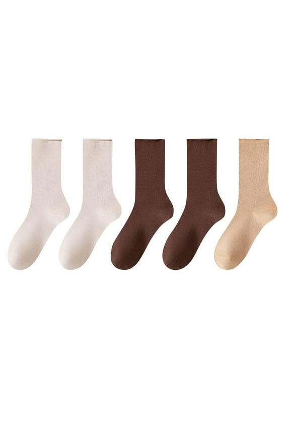 Womens Casual Ankle Socks Solid Color Seamless 5 Pairs Cotton Socks Breathable Soft Crew Socks