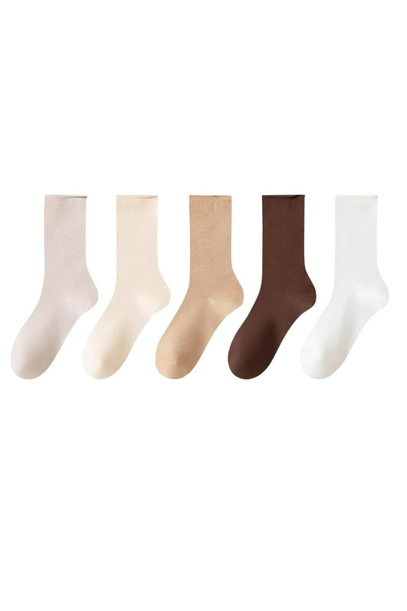 Womens Casual Ankle Socks Solid Color Seamless 5 Pairs Cotton Socks Breathable Soft Crew Socks