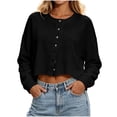 thumbnail image 1 of KyCheLot Womens Cropped Cardigan Button Round Neck Solid Color Long Sleeve Clothes Comfy Lightweight Cardigan, 1 of 6