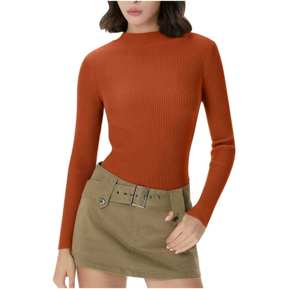 KyCheLot Womens Knit Undershirts Stretchy Lightweight Ribbed Knit Pullover Long Sleeve Crewneck Warm Base Layer Shirts