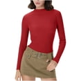 thumbnail image 1 of KyCheLot Womens Knit Undershirts Stretchy Lightweight Ribbed Knit Pullover Long Sleeve Crewneck Warm Base Layer Shirts, 1 of 7