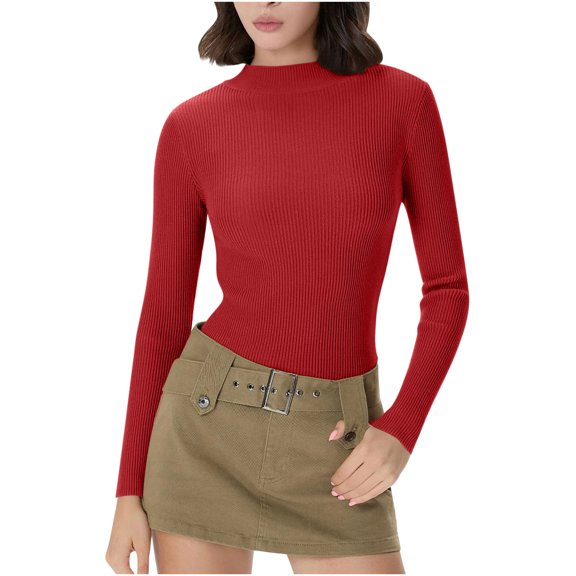 KyCheLot Womens Knit Undershirts Stretchy Lightweight Ribbed Knit Pullover Long Sleeve Crewneck Warm Base Layer Shirts