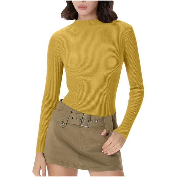 KyCheLot Womens Knit Undershirts Stretchy Lightweight Ribbed Knit Pullover Long Sleeve Crewneck Warm Base Layer Shirts