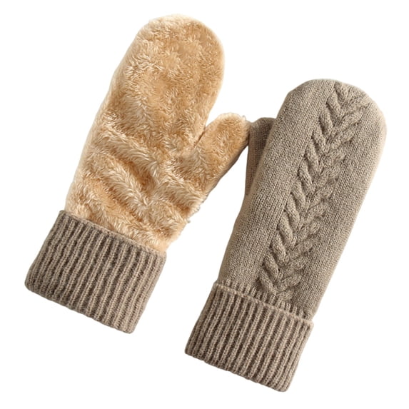 KyCheLot Womens Knitted Mittens Full Finger Thicken Lined Fleece Gloves Winter Comfy Warm Outdoor Mittens