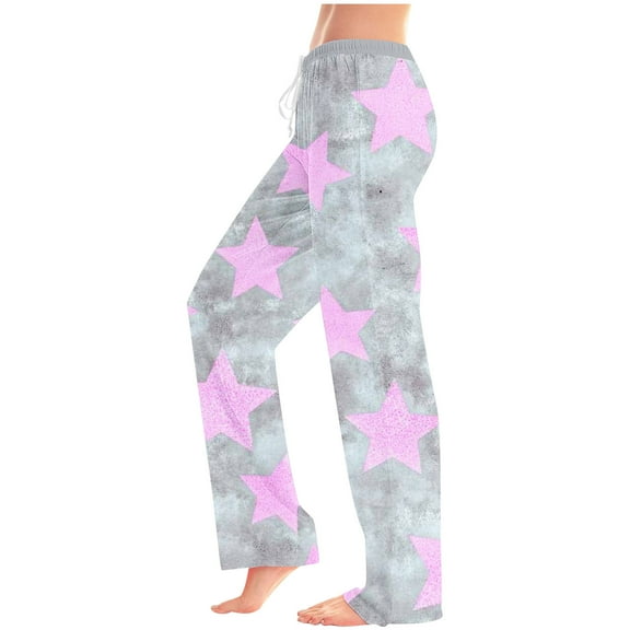 KyCheLot Womens Loose Pajama Pants Sleepwear Drawstring Mid Waist Print Comfy Home Pants