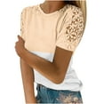thumbnail image 1 of KyCheLot Womens Plus Size T-Shirt Fashion Hollow out Patchwork Short Sleeve Loose Crewneck Summer Tee Tops, 1 of 5