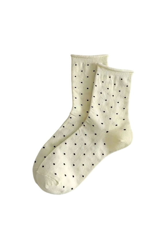 Womens Rolled Socks Fall Winter Mid-Calf Solid Color Socks Trendy Polka Dots Socks