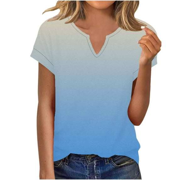 KyCheLot Womens Short Sleeve T Shirts Casual Print V Neck Cute Basic Tee Tops Summer Dailywear