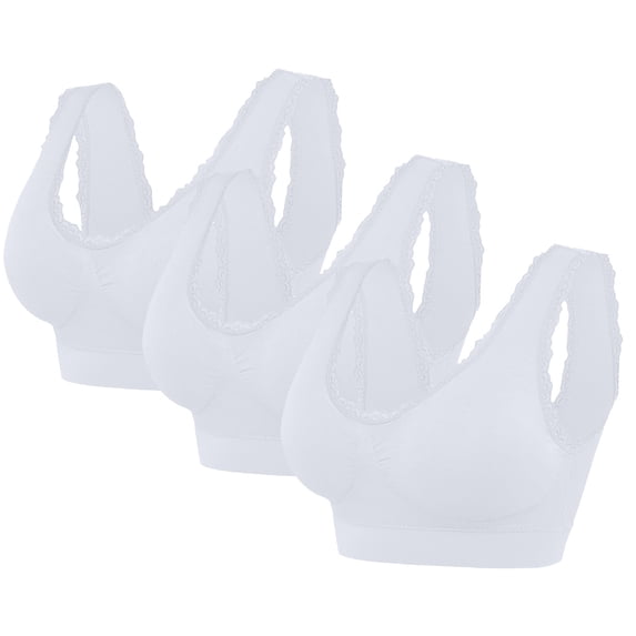 KyCheLot Womens Sleep Bra Casual 3 Pack Soft Breathable Stretchy Lace Trim Padded Pullover Daily Bras