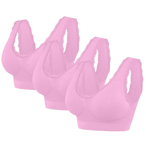 KyCheLot Womens Sleep Bra Casual 3 Pack Soft Breathable Stretchy Lace Trim Padded Pullover Daily Bras