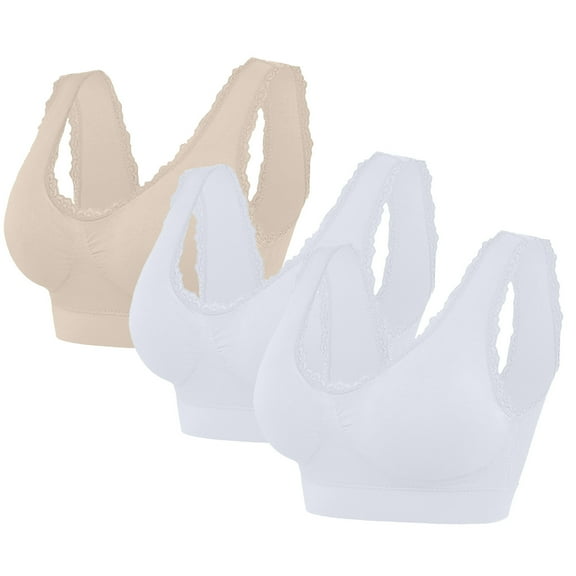 KyCheLot Womens Sleep Bra Casual 3 Pack Soft Breathable Stretchy Lace Trim Padded Pullover Daily Bras