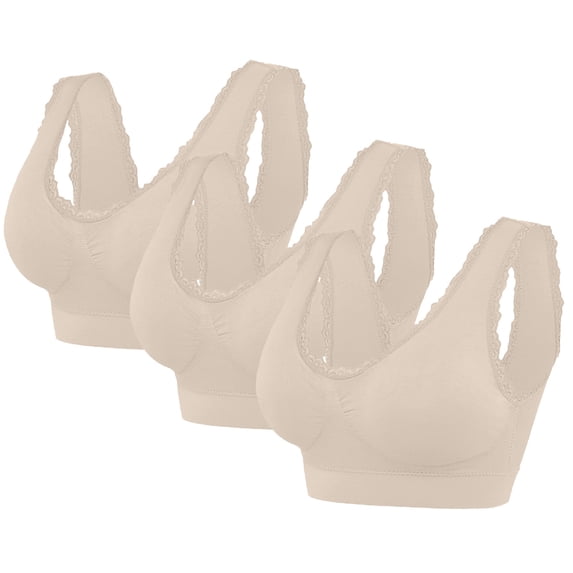 KyCheLot Womens Sleep Bra Casual 3 Pack Soft Breathable Stretchy Lace Trim Padded Pullover Daily Bras