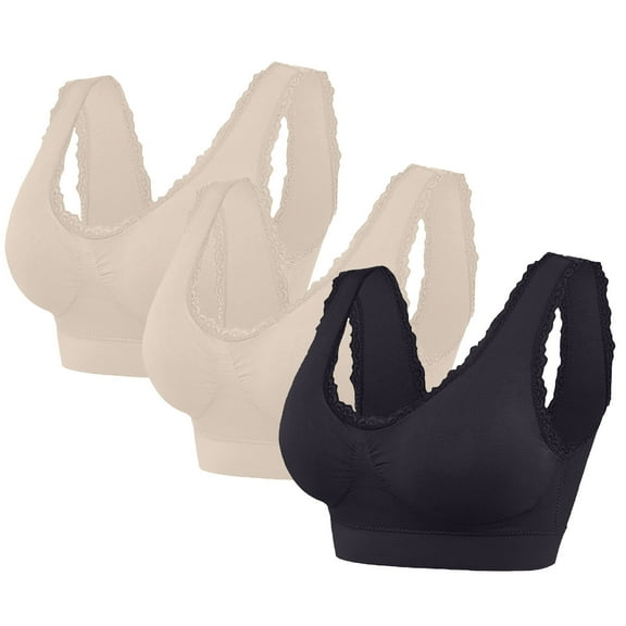 KyCheLot Womens Sleep Bra Casual 3 Pack Soft Breathable Stretchy Lace Trim Padded Pullover Daily Bras
