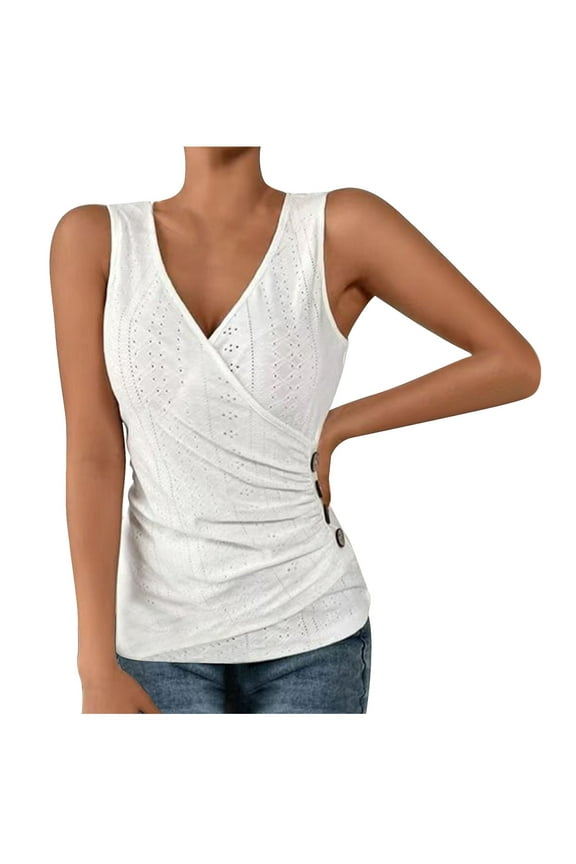 Womens Sleeveless Shirts Casual Hollow out Wrap V Neck Slim Tank Tops Summer Basic Tee