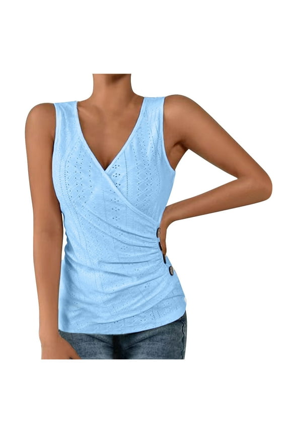 Womens Sleeveless Shirts Casual Hollow out Wrap V Neck Slim Tank Tops Summer Basic Tee