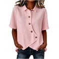 thumbnail image 1 of KyCheLot Womens Summer Tops Short Sleeve Lapel Neck Solid Color Blouses Fashion Asymmetrical Button Clothes, 1 of 5