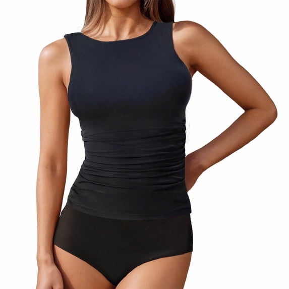 KyCheLot Womens Swim Tops Solid Color Pullover Soft Padded Slim Quick Dry Sleeveless Shirts Bathing Suit Tops