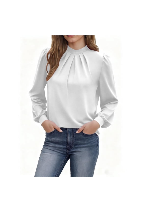 Womens Work Blouses Dressy Business Long Sleeve Pleated Front Casual Tops Dailywear