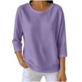 thumbnail image 1 of KyCheLot Women's 3/4 Sleeve Crewneck Sweatshirt Lightweight Waffle-Knit Pullover Solid Color Casual Fall Tops, 1 of 6