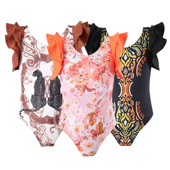 Kyaiguo Baby Toddler Girls One Piece Swimsuit Flutter Sleeve Beach Swimwear Kids UPF 50+ Sun Protection Bathing Suit for 2-12 Years Old