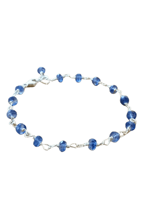 Kyanite 3.5mm Rondelle Shape Faceted Cut Beads 7 inch Silver Plated Clasp Bracelet for men, women, unisex. Link Chain Stacking Bracelet.|LINK_03955