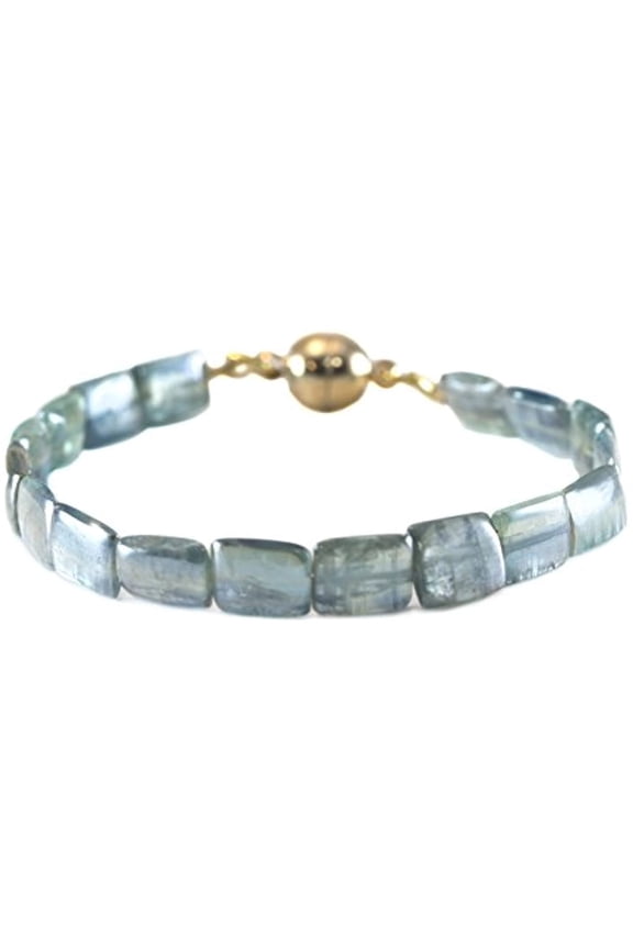 Kyanite Bracelet Silvery Blue Rectangle Cut Stones Goldtone Magnetic Clasp, 7" Designed for Adult Women