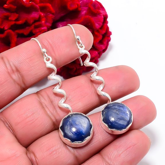 Kyanite - Nepal Designer Handmade 925 Sterling Silver Earring 2.22" E9853, Christmas Gift