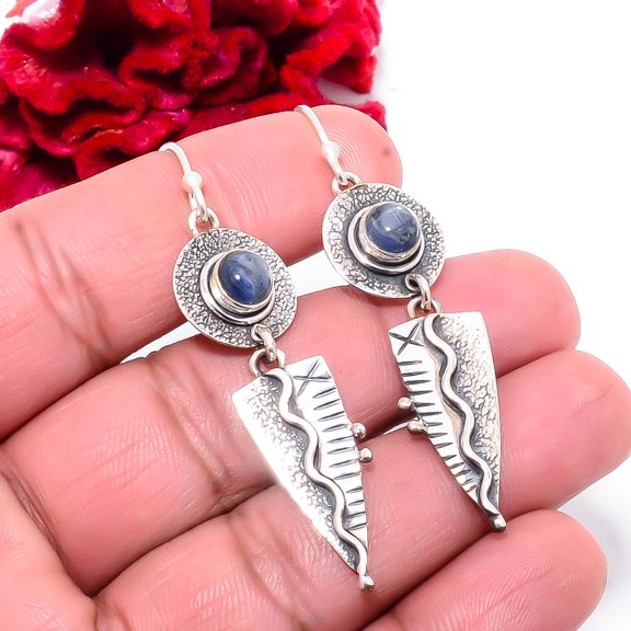 Kyanite - Nepal Designer Handmade 925 Sterling Silver Earring 2.34" E83225, Christmas Gift