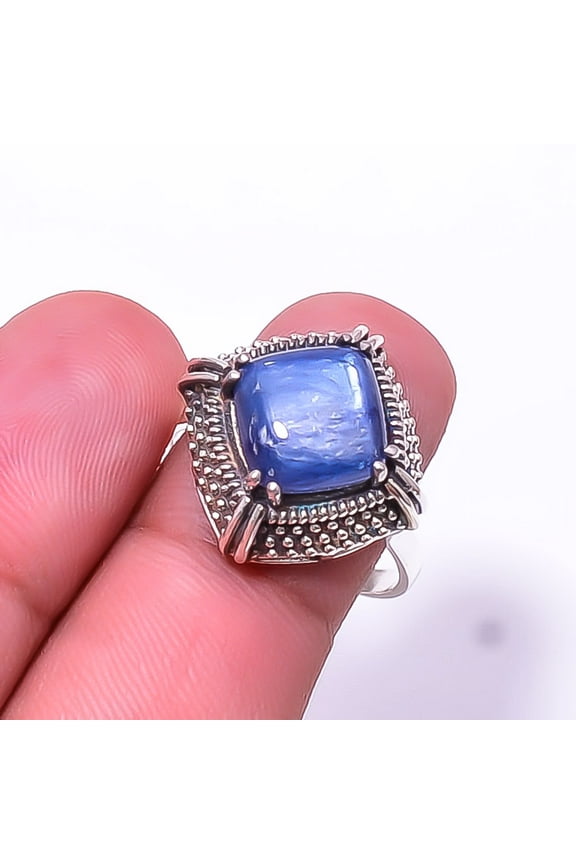 Kyanite -Nepal Solitaire Gemstone Handmade 925 Sterling Silver Ring s.9, Blue Kyanite Ring R_8037_302_22, New Year Sale, Valentin's Day Gift