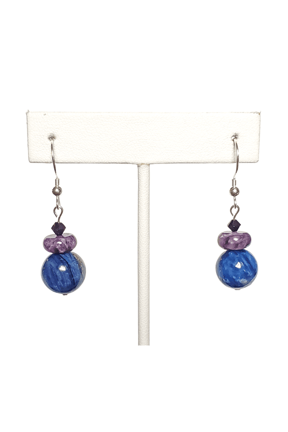 Kyanite and Charoite Earrings with Sterling Silver Hooks