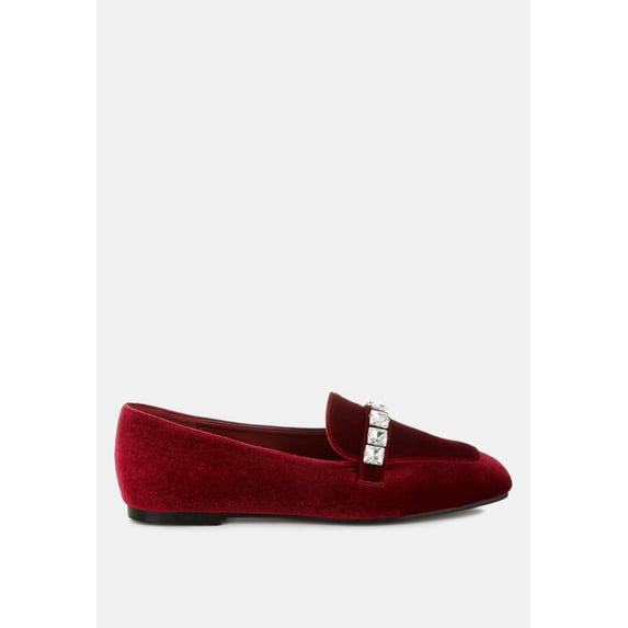 Kyari Velvet Diamante Strap Loafers