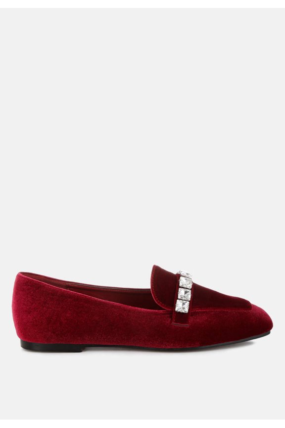 Kyari Velvet Diamante Strap Loafers