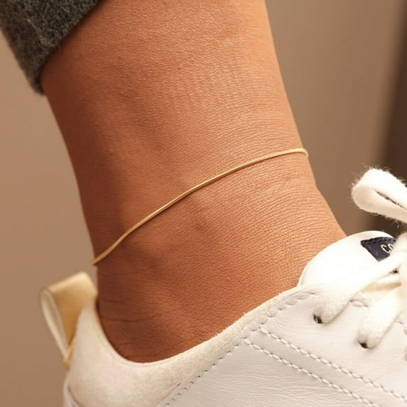 Kyazeo 18K Gold Plated Flat Snake Chain Link Ankle Bracelets for Women Herringbone Chain Anklets Waterproof Flat Snake Anklets Minimalist Foot Jewelry Gifts