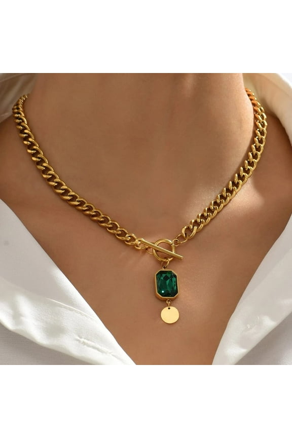 Chunky Toggle Necklace 18K Gold Plated Simple Cuban Chain Link Toggle Clasp Necklaces for Women